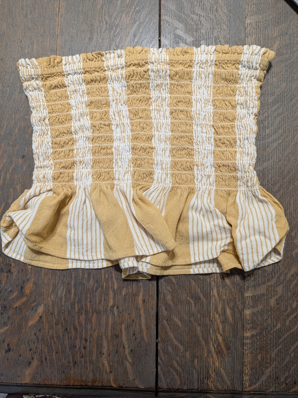 American Eagle Yellow & White Striped Smocked Tube Top Bandeau Retro Vibes
